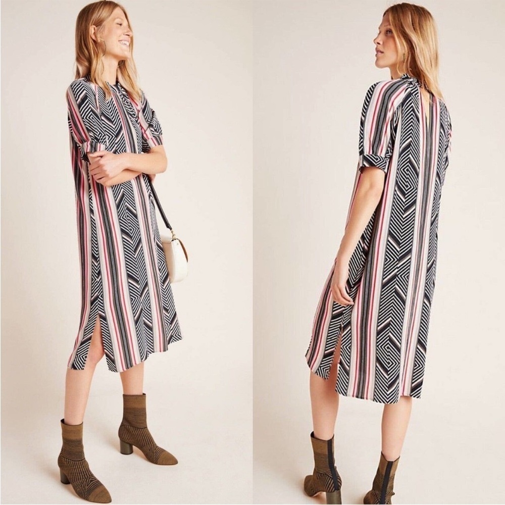 Anthropologie McKenzie Mock Neck Geometric Print Tunic Midi Dress NWT XS